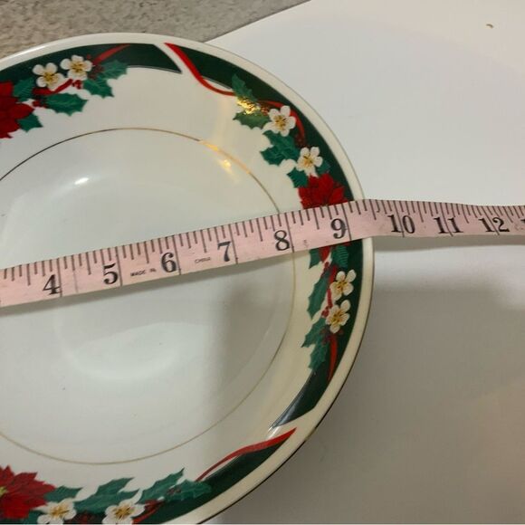 Tienshan “Deck the Halls” Poinsettia Christmas 1ea Serving Bowl 9.25” Fine China - Picture 6 of 6